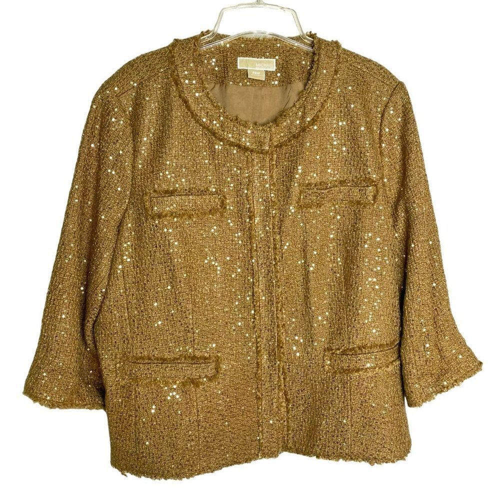 % Michael Kors Gold Tweed Blazer with Metallic Finish - 22W